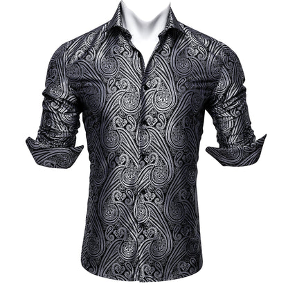 Black and White Paisley Dress Shirt shirt    - Sophisticated Gentlemen