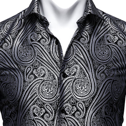 Black and White Paisley Dress Shirt shirt    - Sophisticated Gentlemen