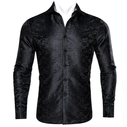 Black Floral Dress Shirt shirt S   - Sophisticated Gentlemen