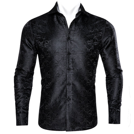 Black Floral Dress Shirt shirt S   - Sophisticated Gentlemen