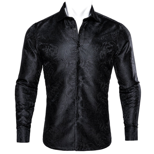 Black Paisley Silk Dress Shirt shirt S   - Sophisticated Gentlemen