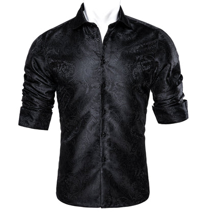 Black Paisley Silk Dress Shirt shirt    - Sophisticated Gentlemen