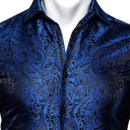 Royal Blue Paisley Dress Shirt shirt    - Sophisticated Gentlemen
