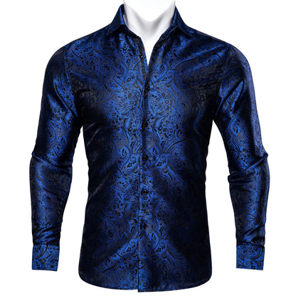 Royal Blue Paisley Dress Shirt shirt S   - Sophisticated Gentlemen