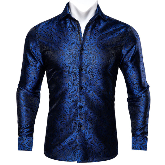 Royal Blue Paisley Dress Shirt shirt S   - Sophisticated Gentlemen