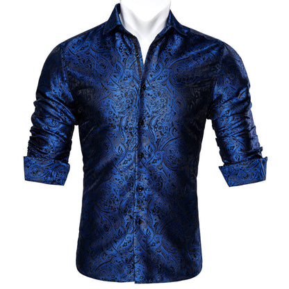 Royal Blue Paisley Dress Shirt shirt    - Sophisticated Gentlemen