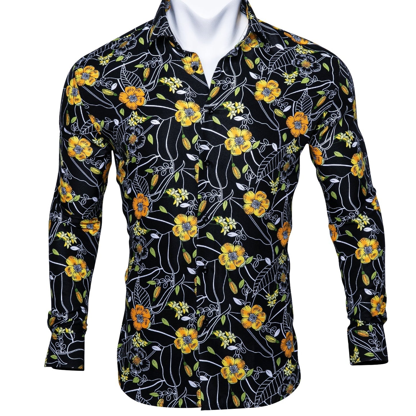 Yellow and Black Floral Dress Shirt shirt S   - Sophisticated Gentlemen