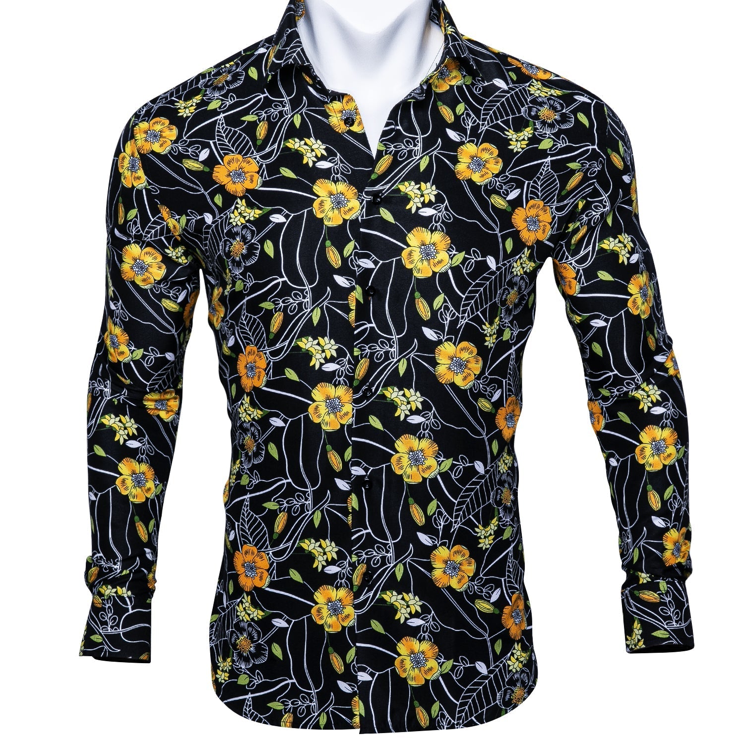 Yellow and Black Floral Dress Shirt shirt S   - Sophisticated Gentlemen
