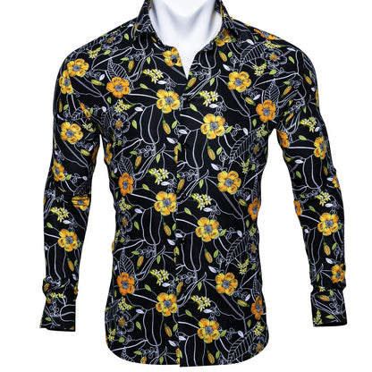 Yellow and Black Floral Dress Shirt shirt S   - Sophisticated Gentlemen