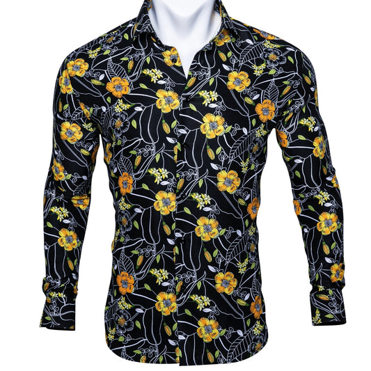 Yellow and Black Floral Dress Shirt shirt S   - Sophisticated Gentlemen