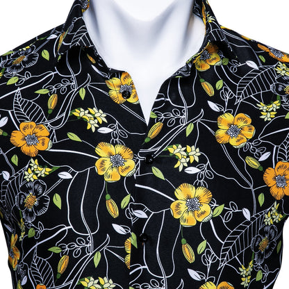 Yellow and Black Floral Dress Shirt shirt    - Sophisticated Gentlemen