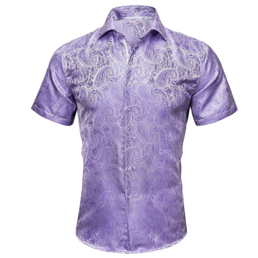 Purple Paisley Short Sleeve Dress Shirt shirt S   - Sophisticated Gentlemen