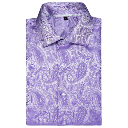 Purple Paisley Short Sleeve Dress Shirt shirt    - Sophisticated Gentlemen