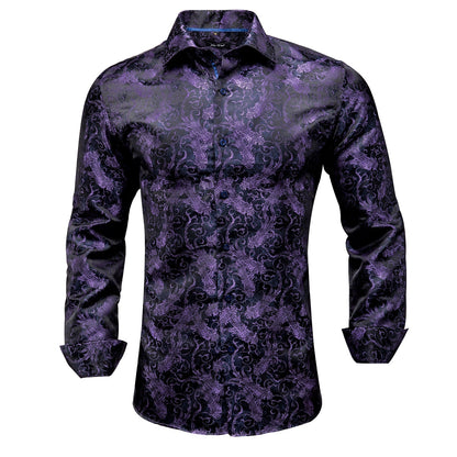 Purple and Black Floral Dress Shirt shirt S   - Sophisticated Gentlemen