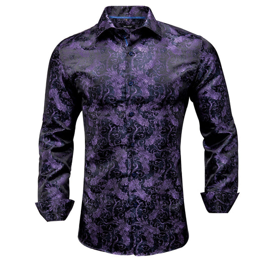 Purple and Black Floral Dress Shirt shirt S   - Sophisticated Gentlemen