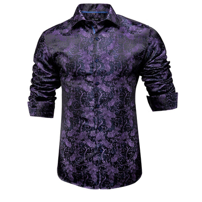 Purple and Black Floral Dress Shirt shirt    - Sophisticated Gentlemen