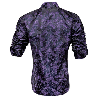 Purple and Black Floral Dress Shirt shirt    - Sophisticated Gentlemen