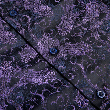 Purple and Black Floral Dress Shirt shirt    - Sophisticated Gentlemen