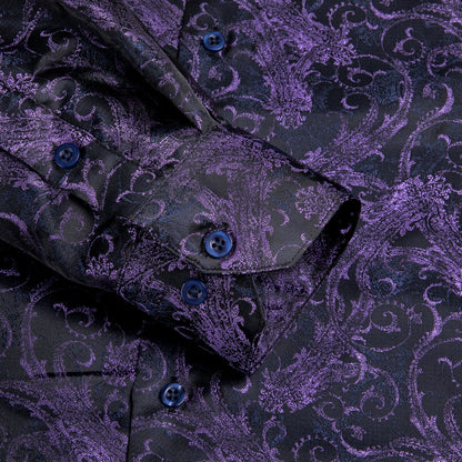 Purple and Black Floral Dress Shirt shirt    - Sophisticated Gentlemen
