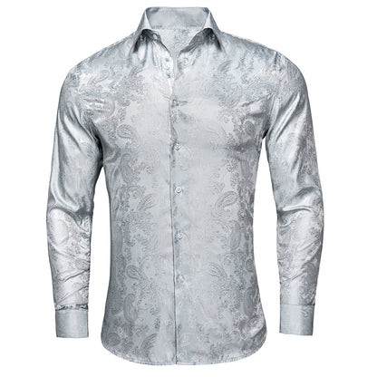 Silver Gray Paisley Dress Shirt shirt S   - Sophisticated Gentlemen