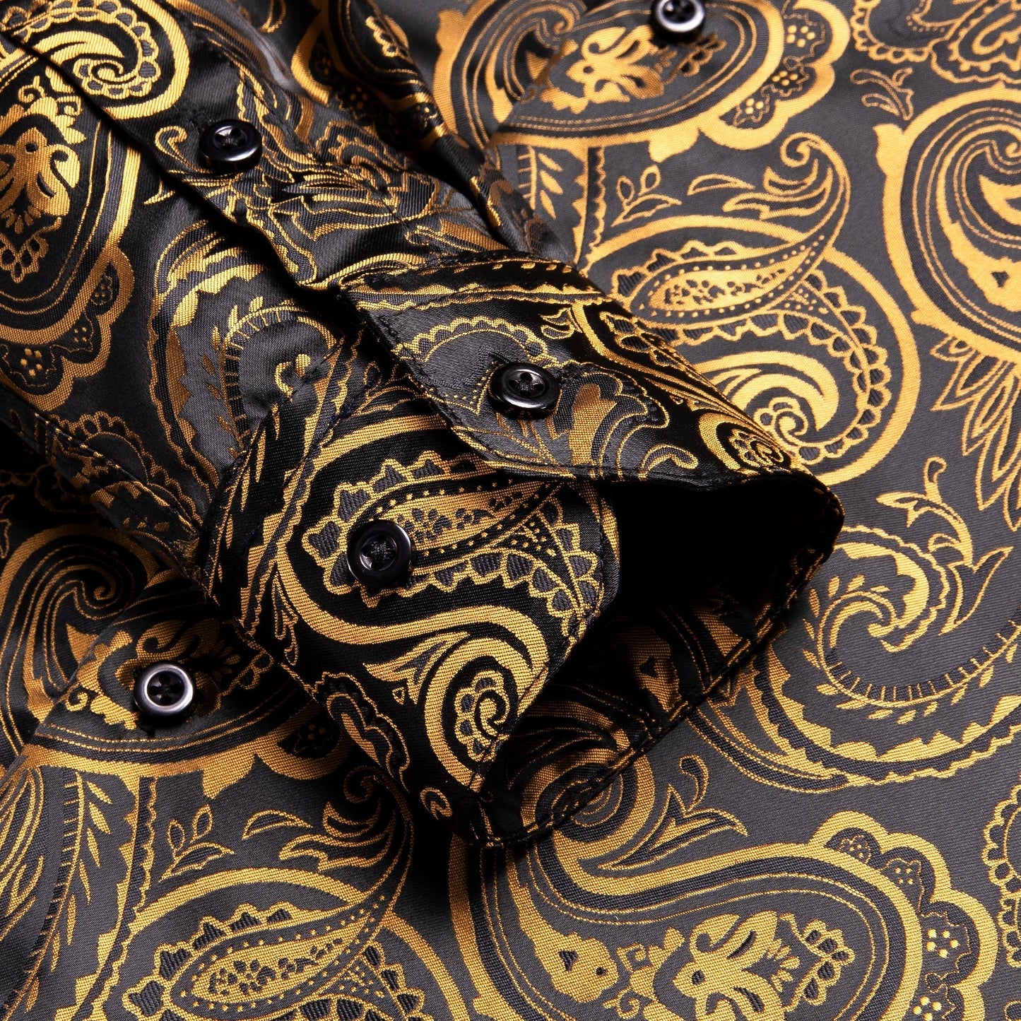 Luxury Gold and Black Silk Dress Shirt shirt    - Sophisticated Gentlemen