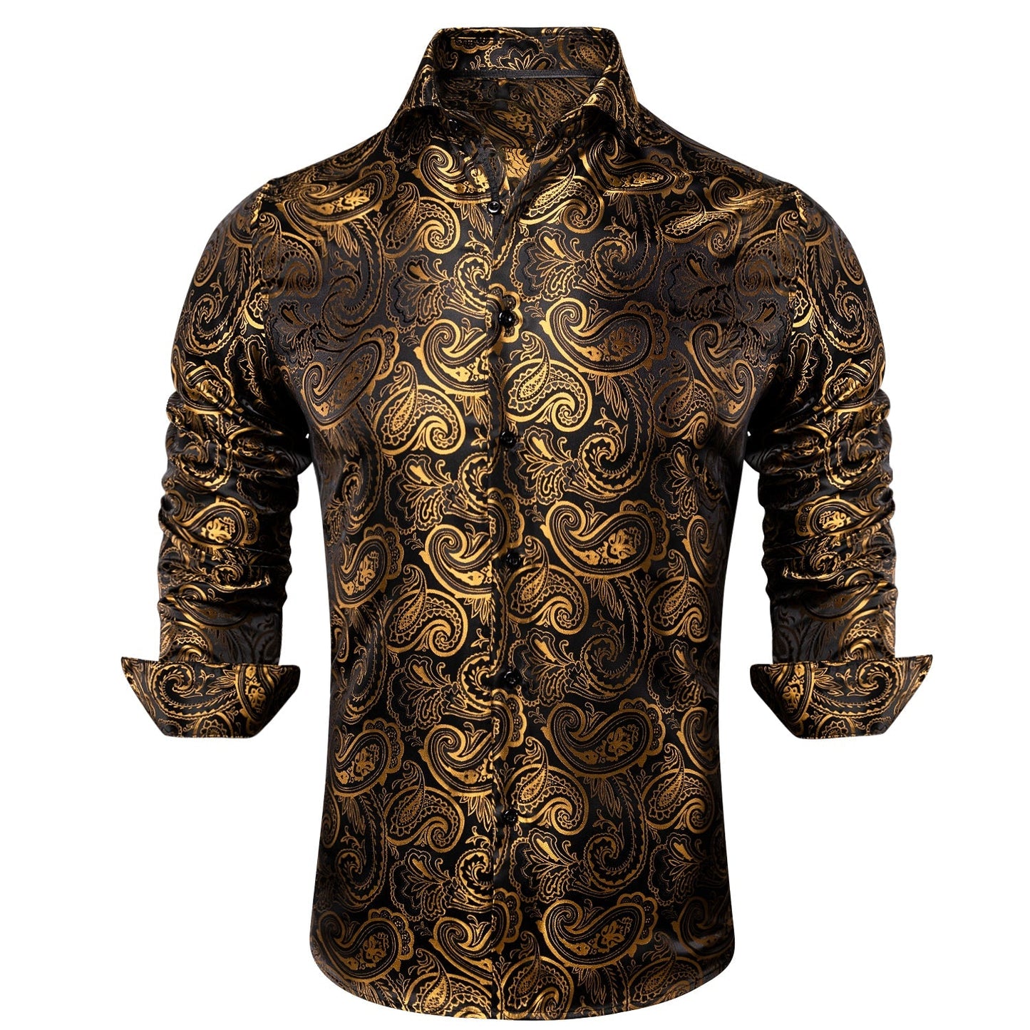 Luxury Gold and Black Silk Dress Shirt shirt    - Sophisticated Gentlemen