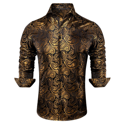 Luxury Gold and Black Silk Dress Shirt shirt    - Sophisticated Gentlemen