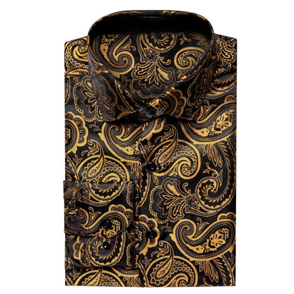 Luxury Gold and Black Silk Dress Shirt shirt    - Sophisticated Gentlemen