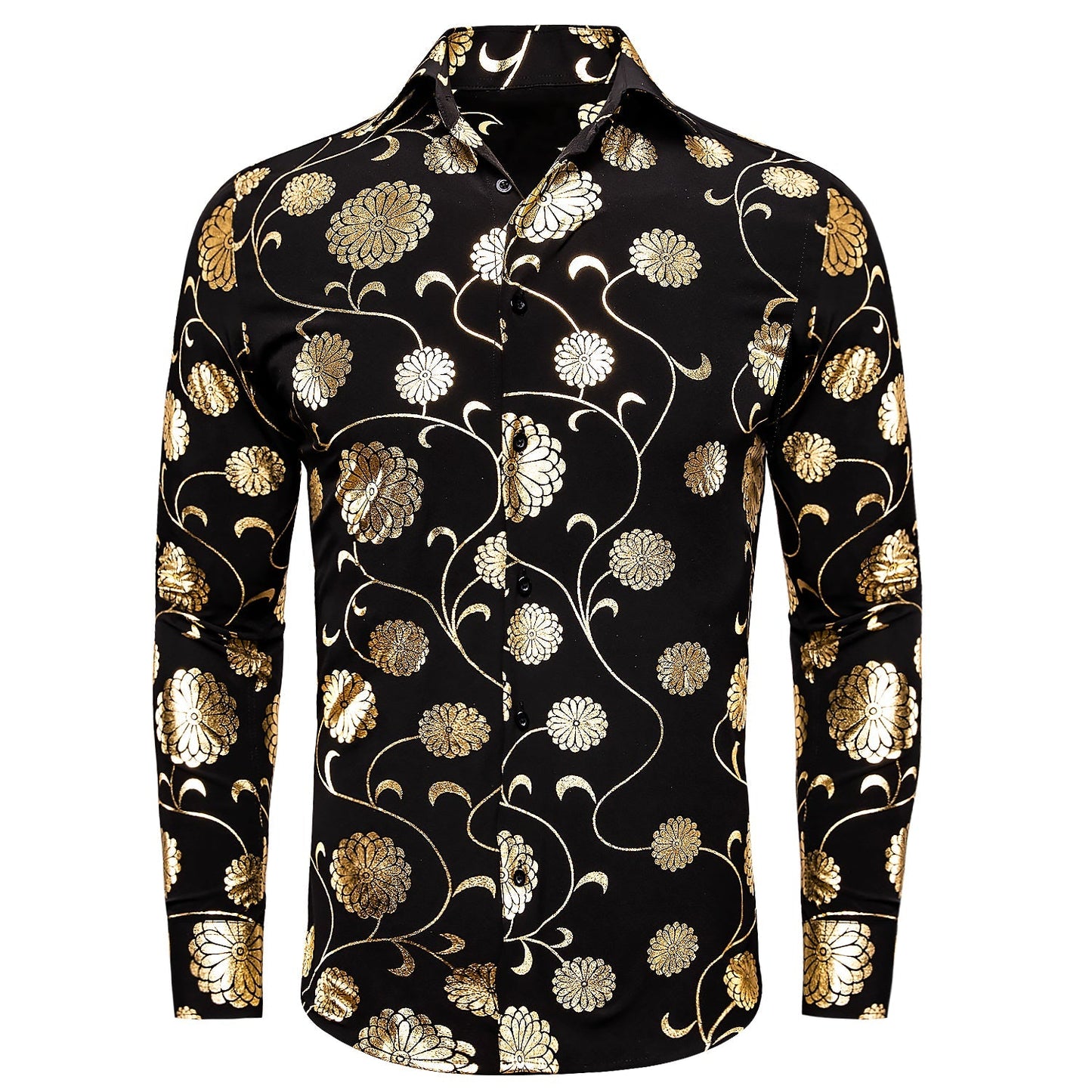 Gold and Black Floral Dress Shirt shirt S   - Sophisticated Gentlemen