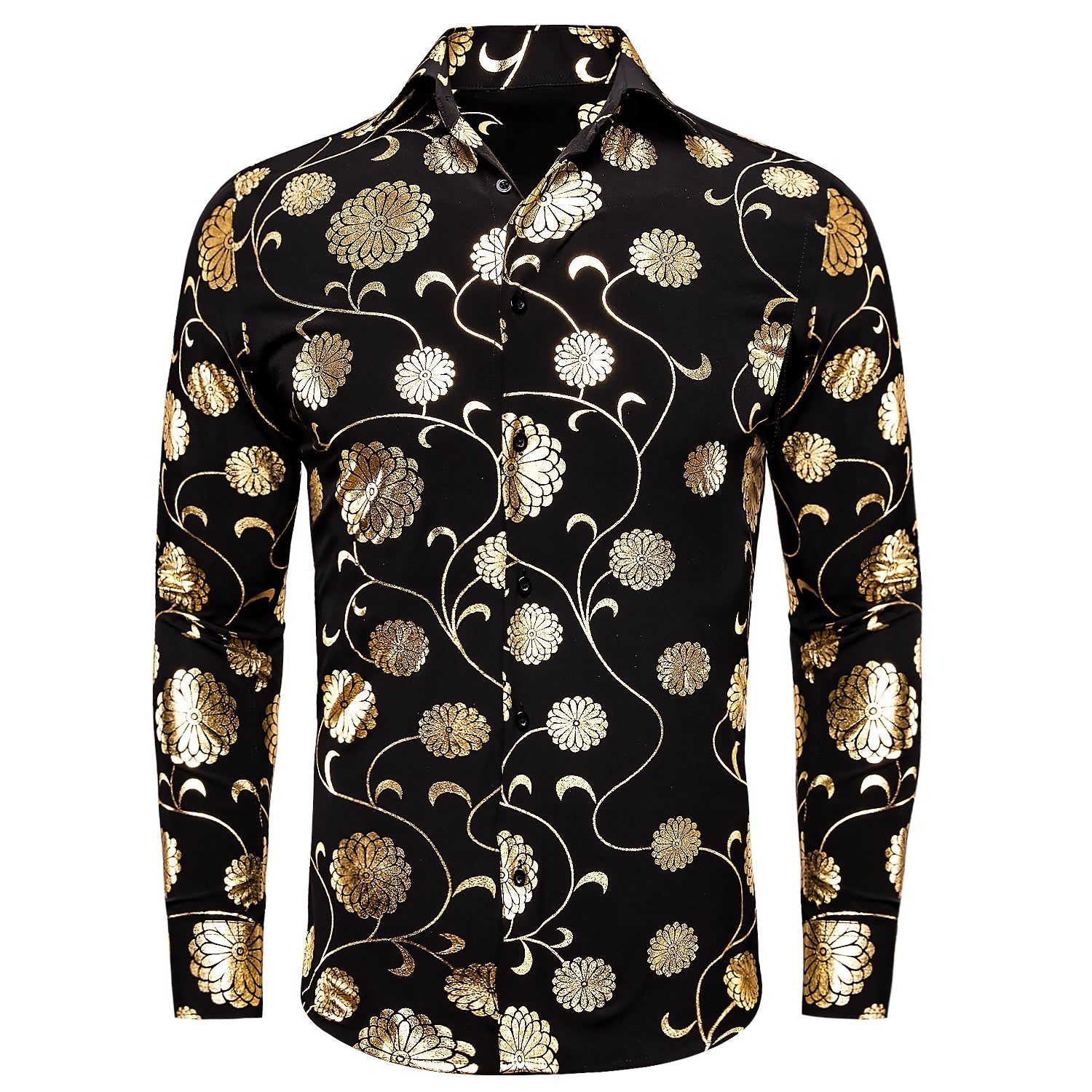 Gold and Black Floral Dress Shirt shirt S   - Sophisticated Gentlemen