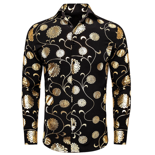 Gold and Black Floral Dress Shirt shirt S   - Sophisticated Gentlemen