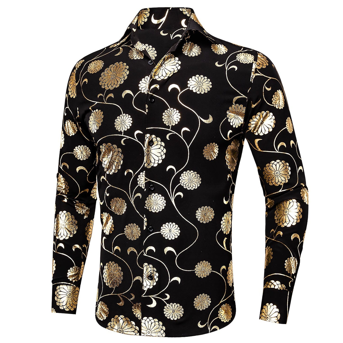 Gold and Black Floral Dress Shirt shirt    - Sophisticated Gentlemen