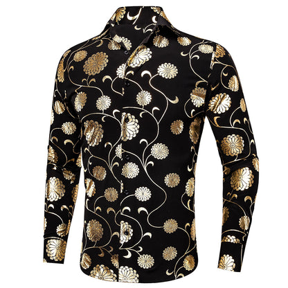 Gold and Black Floral Dress Shirt shirt    - Sophisticated Gentlemen