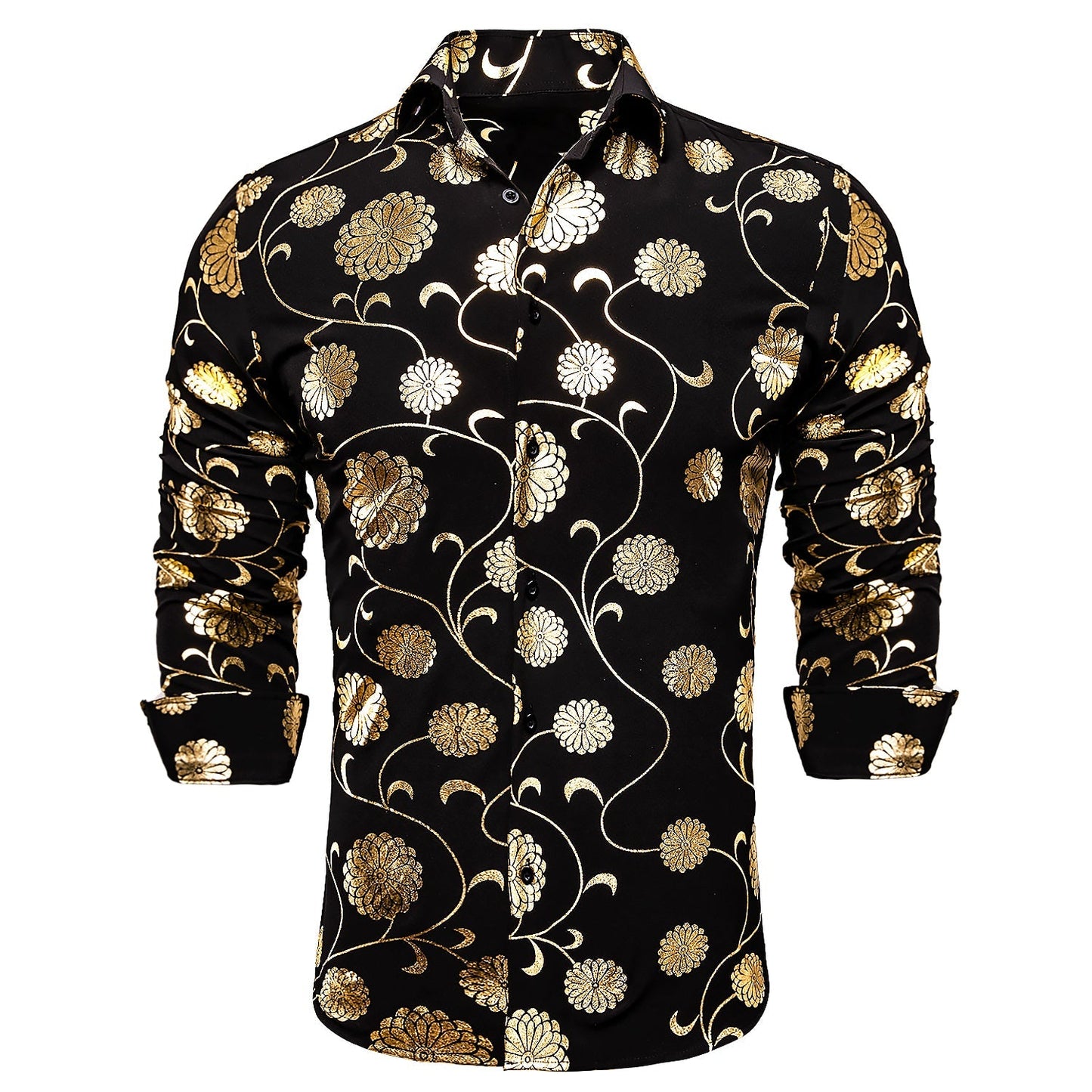 Gold and Black Floral Dress Shirt shirt    - Sophisticated Gentlemen