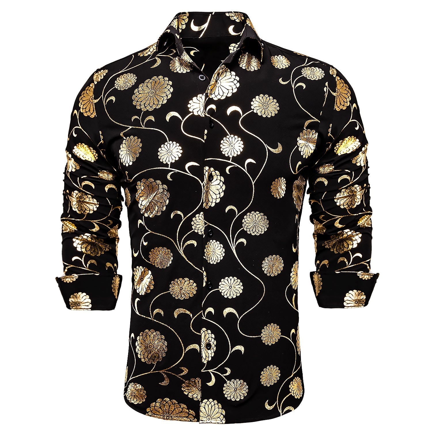 Gold and Black Floral Dress Shirt shirt    - Sophisticated Gentlemen