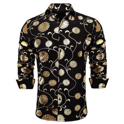 Gold and Black Floral Dress Shirt shirt    - Sophisticated Gentlemen