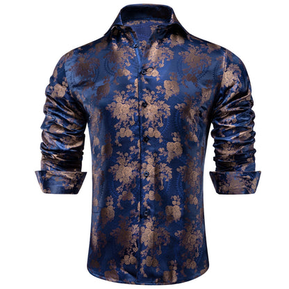 Blue and Brown Floral Dress Shirt shirt    - Sophisticated Gentlemen
