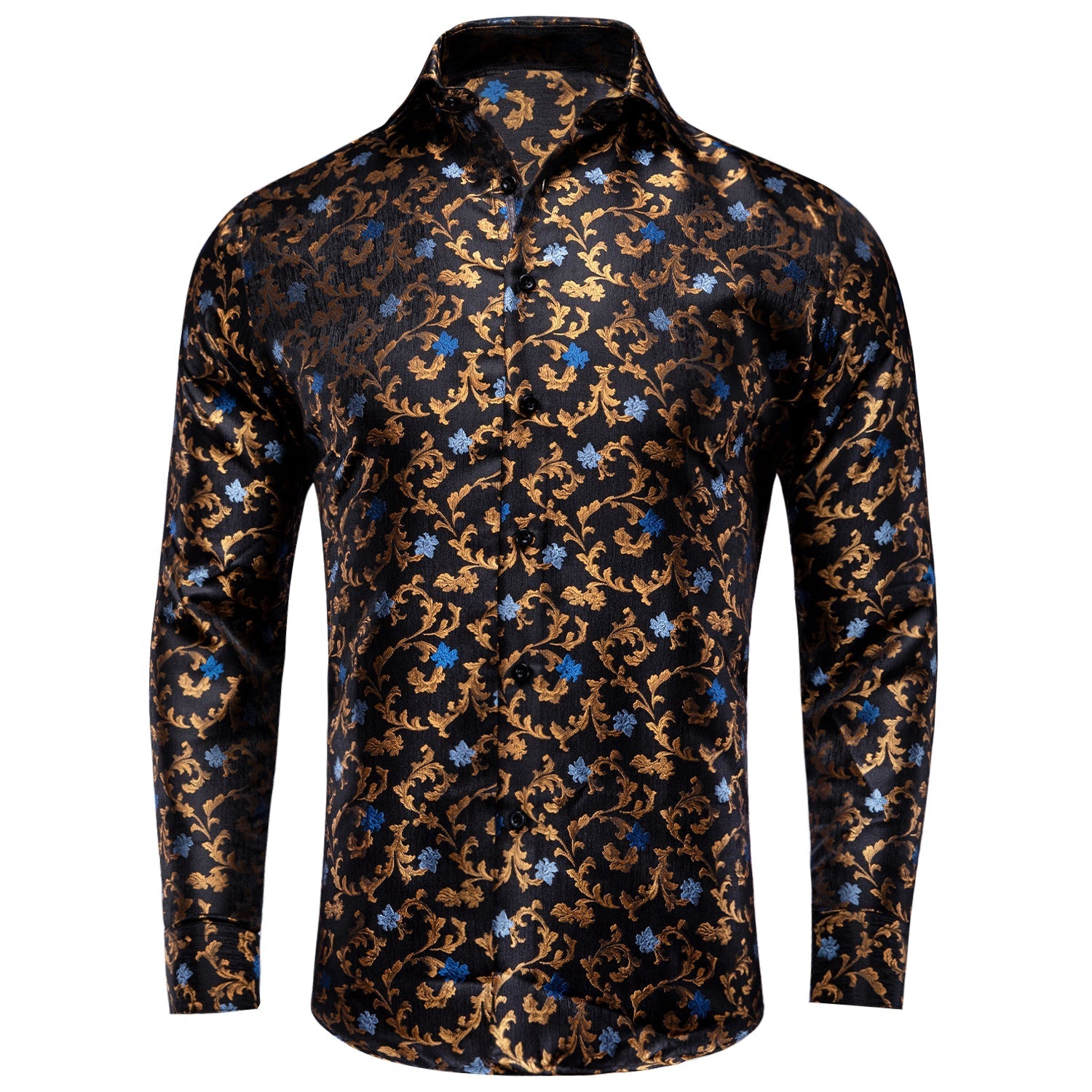 Golden and Blue Floral Dress Shirt shirt S   - Sophisticated Gentlemen