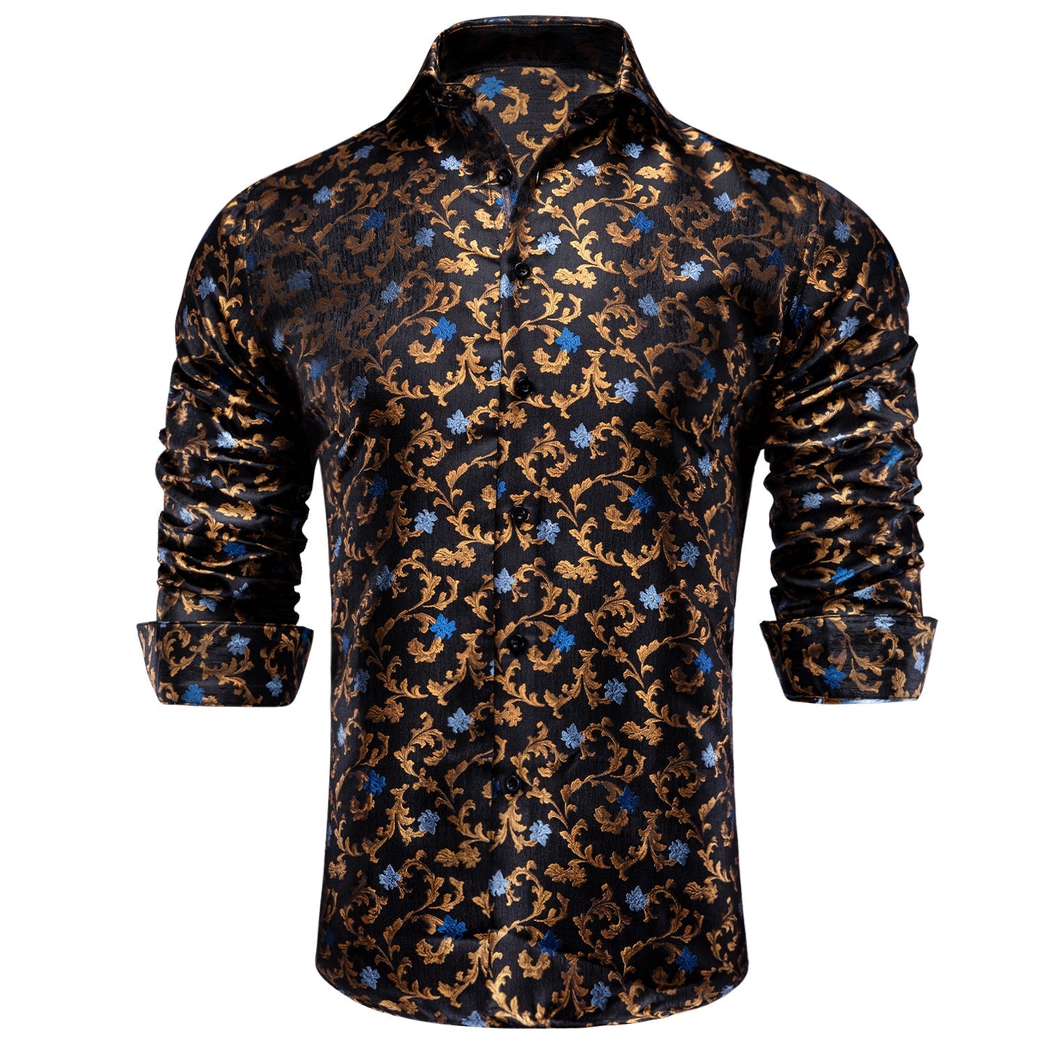 Golden and Blue Floral Dress Shirt shirt    - Sophisticated Gentlemen