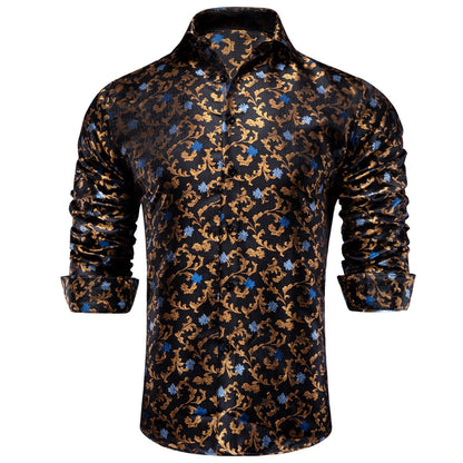 Golden and Blue Floral Dress Shirt shirt    - Sophisticated Gentlemen
