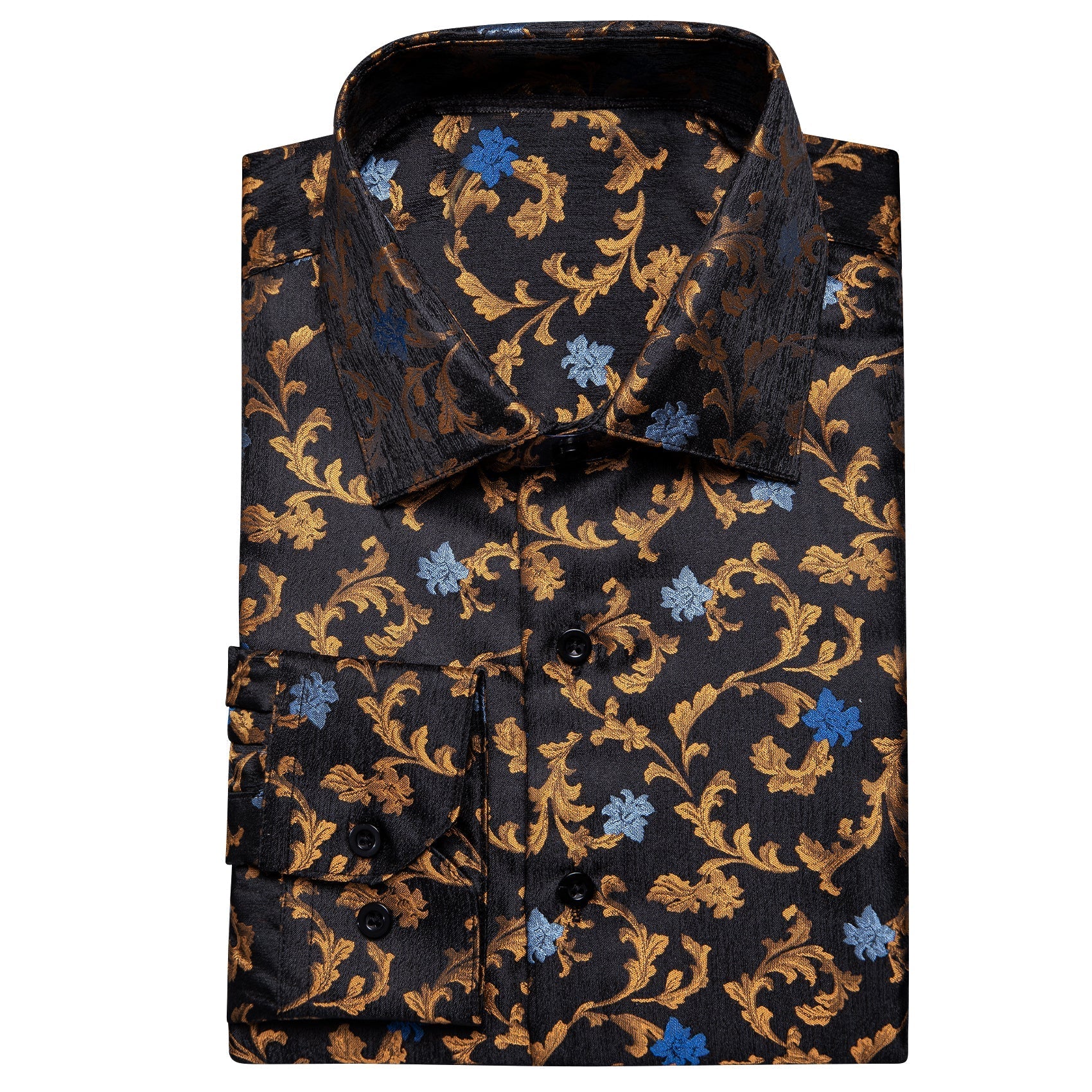 Golden and Blue Floral Dress Shirt shirt    - Sophisticated Gentlemen