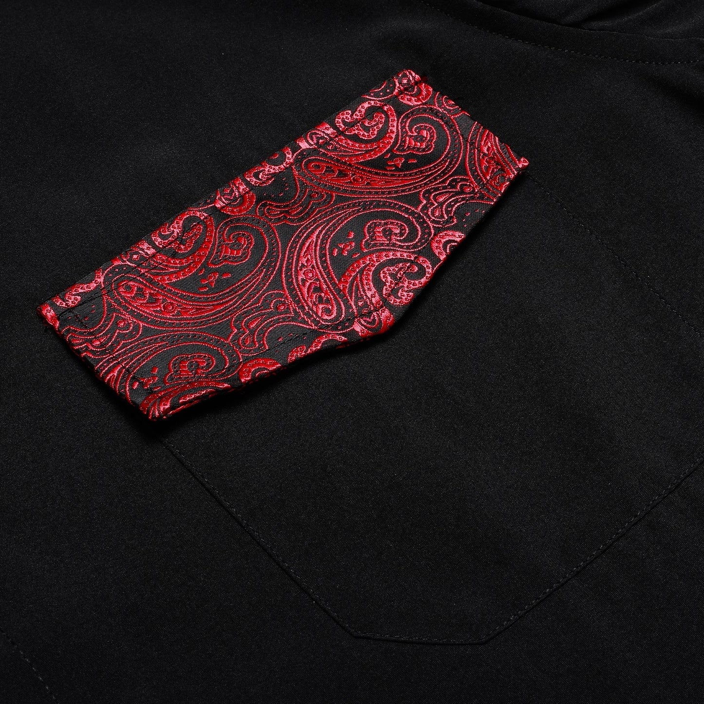 Black Shirt With Red Paisley Accent shirt    - Sophisticated Gentlemen