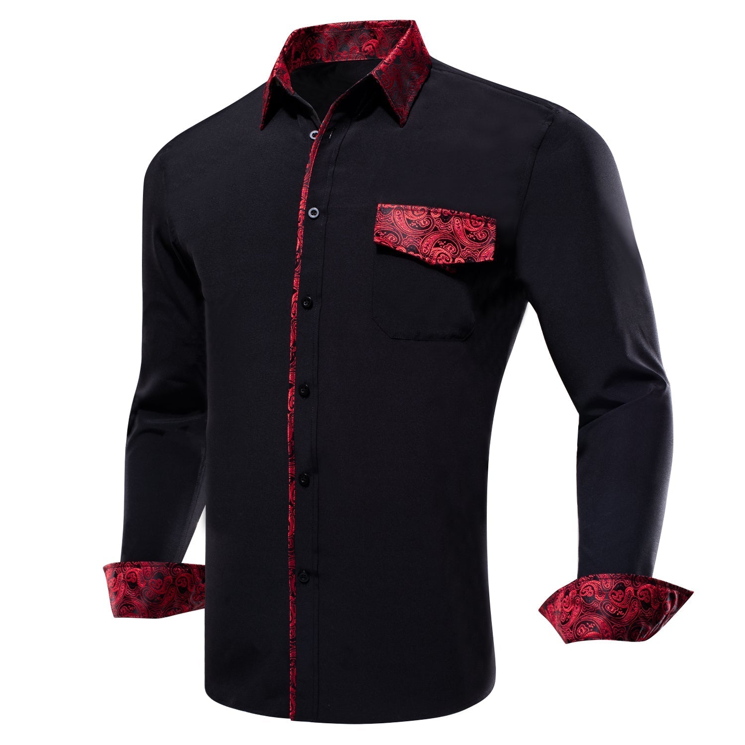 Black Shirt With Red Paisley Accent shirt    - Sophisticated Gentlemen