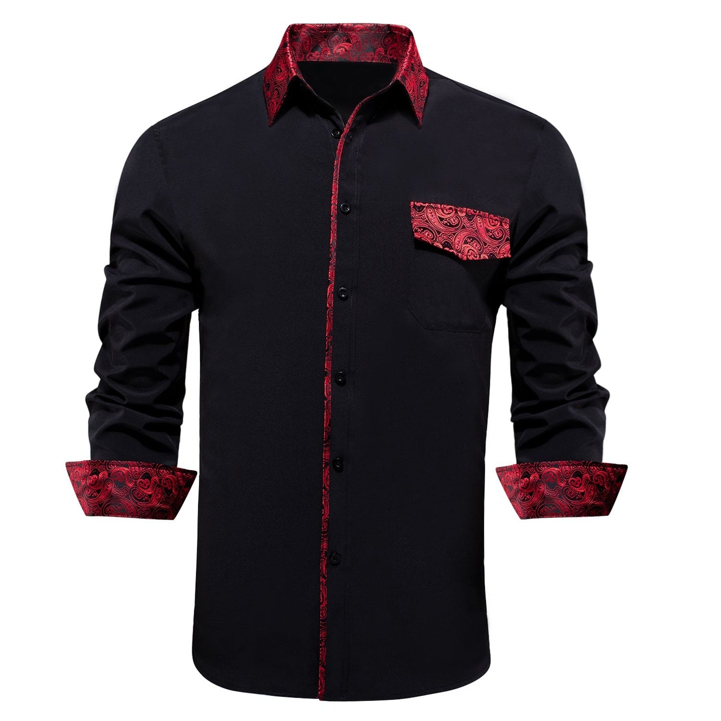 Black Shirt With Red Paisley Accent shirt S (Chest 40)   - Sophisticated Gentlemen
