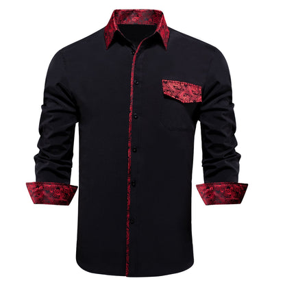 Black Shirt With Red Paisley Accent shirt S (Chest 40)   - Sophisticated Gentlemen