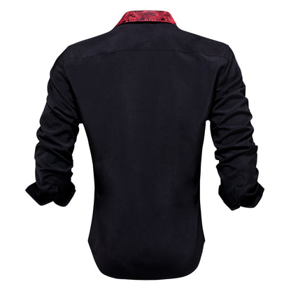 Black Shirt With Red Paisley Accent shirt    - Sophisticated Gentlemen
