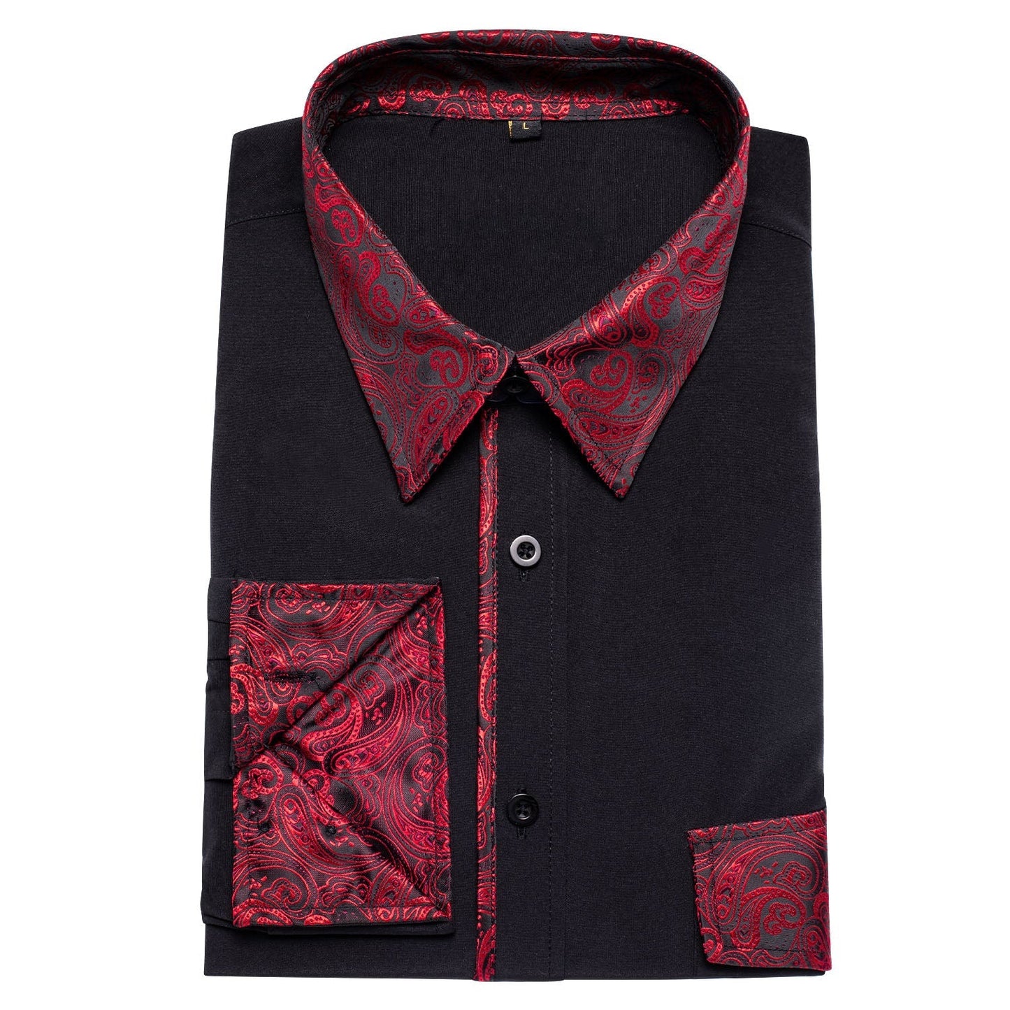Black Shirt With Red Paisley Accent shirt    - Sophisticated Gentlemen