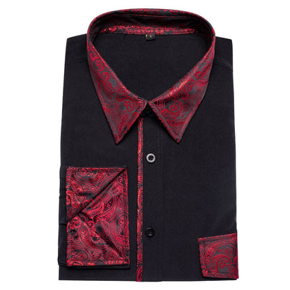 Black Shirt With Red Paisley Accent shirt    - Sophisticated Gentlemen