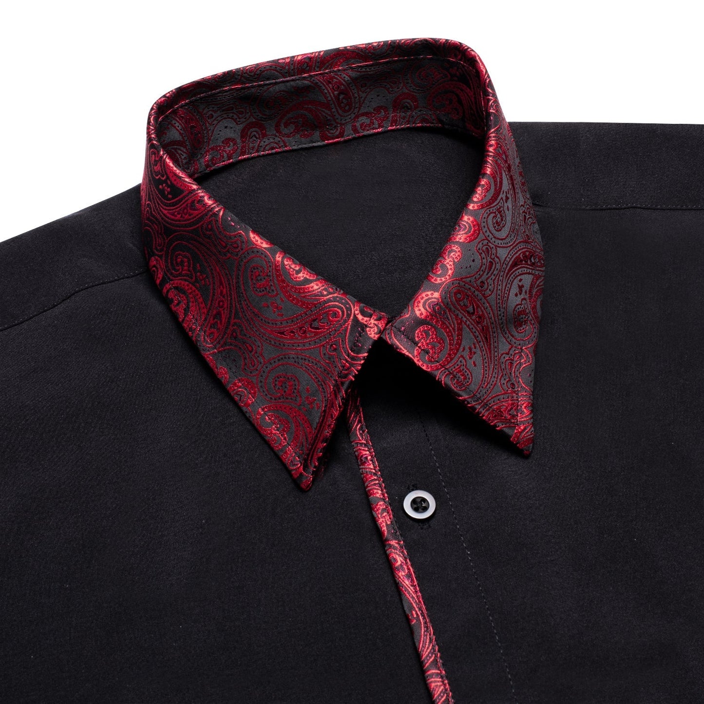 Black Shirt With Red Paisley Accent shirt    - Sophisticated Gentlemen