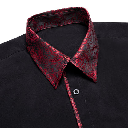 Black Shirt With Red Paisley Accent shirt    - Sophisticated Gentlemen
